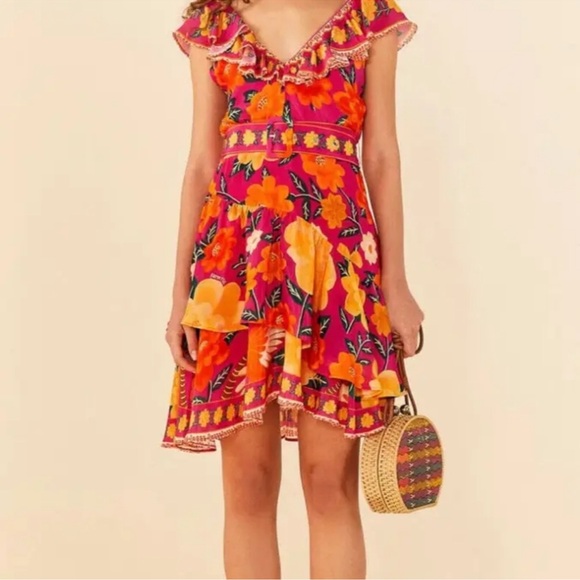 Farm Rio Pink Flowers Tapestry Mini Dress Size XS - Picture 2 of 15